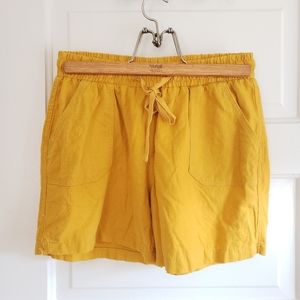 Yellow Linen Blend Shorts with Pockets | Women's S
